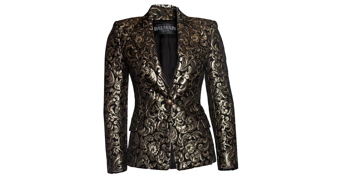 Balmain Balmaın, Americana tejida en jacquard en negro y dorado 