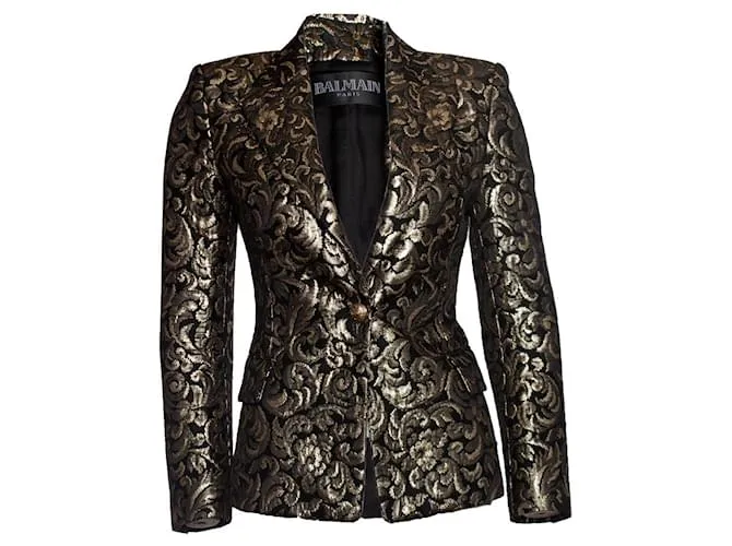 Balmain Balmaın, Americana tejida en jacquard en negro y dorado 