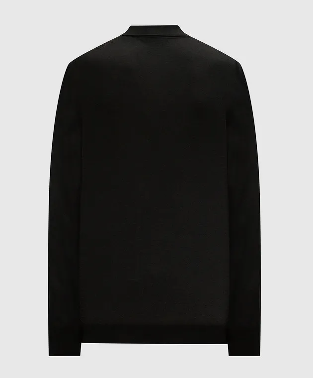 Bertolo Cashmere Black polo shirt made of wool and silk in a pattern