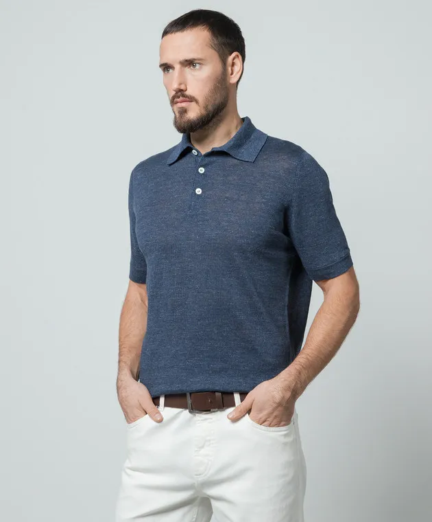 Brunello Cucinelli Blue melange polo