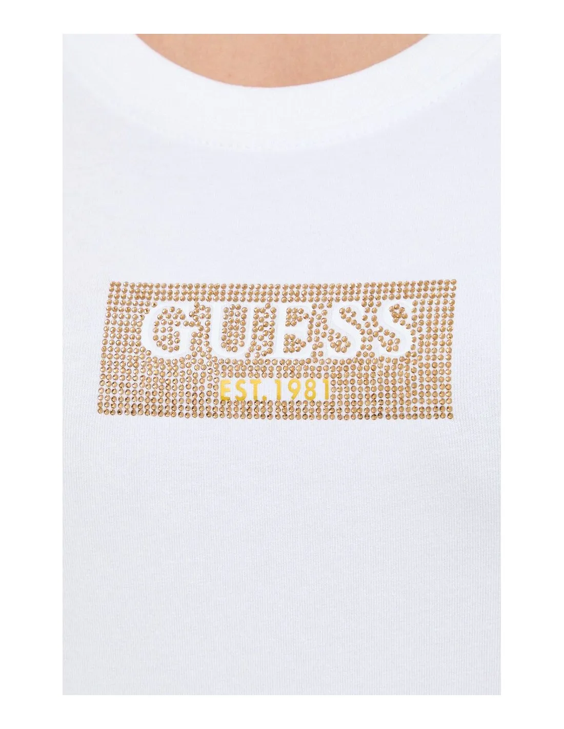 Camiseta con logo grabado en strass de Guess