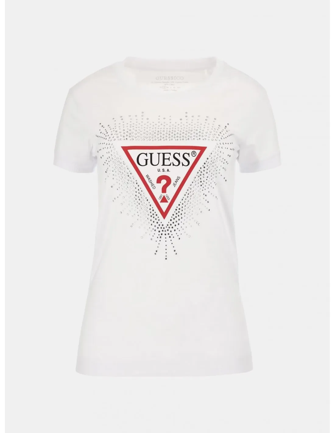 Camiseta elástica logo triángulo strass de Guess