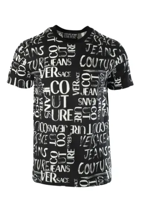 Camiseta negra all over logo mix blanco