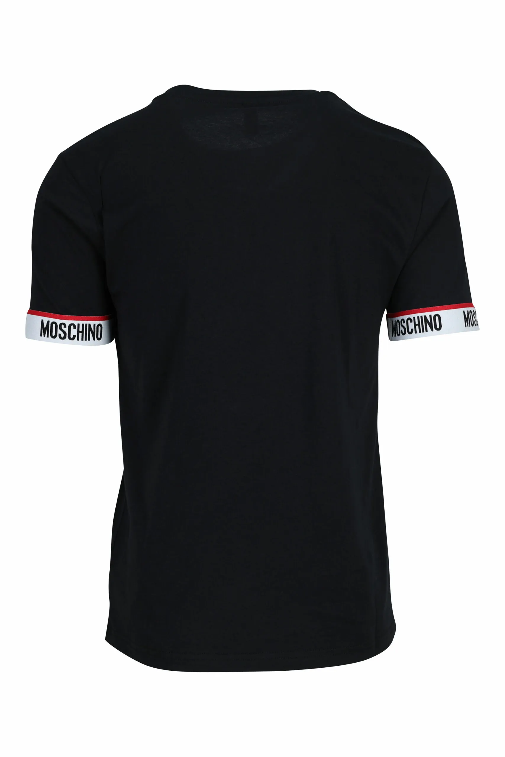 Camiseta negra con logo blanco en mangas