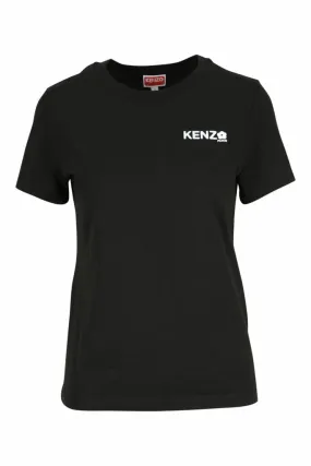 Camiseta negra con minilogo kenzo boke flower blanco