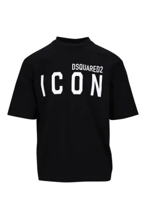 Camiseta negra oversize con maxilogo icon blanco