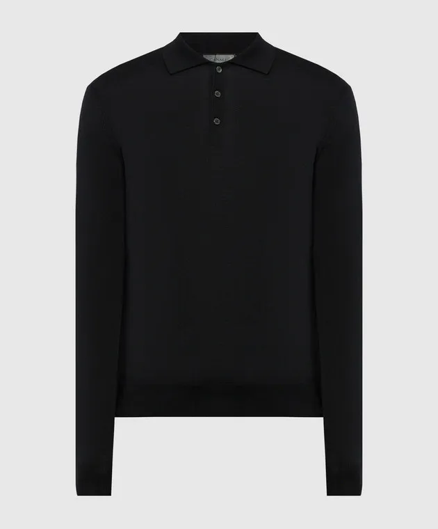 Canali Black merino wool polo shirt