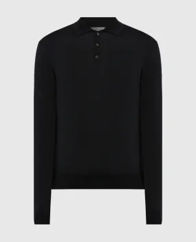 Canali Black merino wool polo shirt