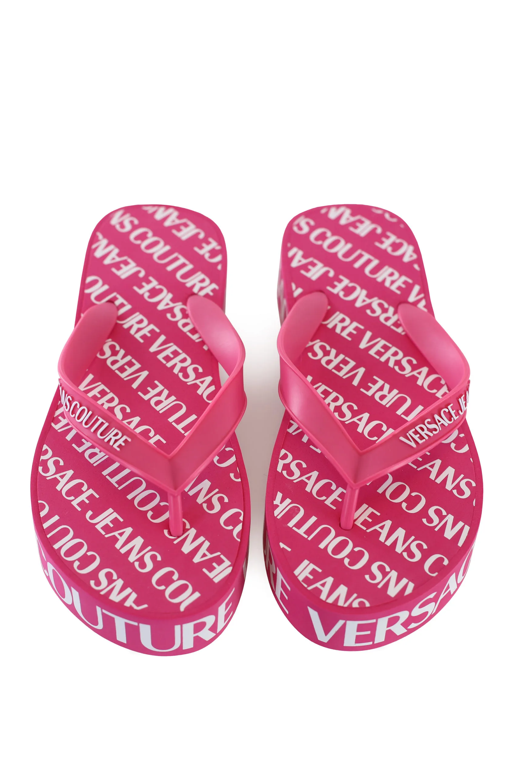 Chanclas de dedo rosa con logotipo blanco