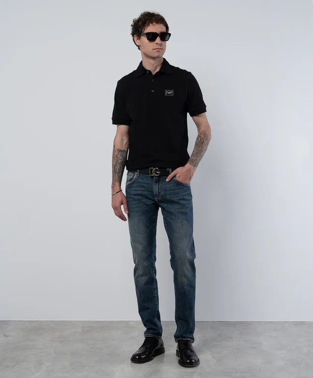 Dolce&Gabbana Black polo with metallic logo