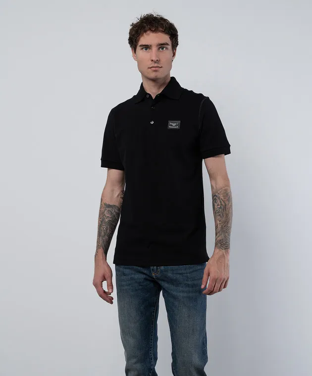 Dolce&Gabbana Black polo with metallic logo