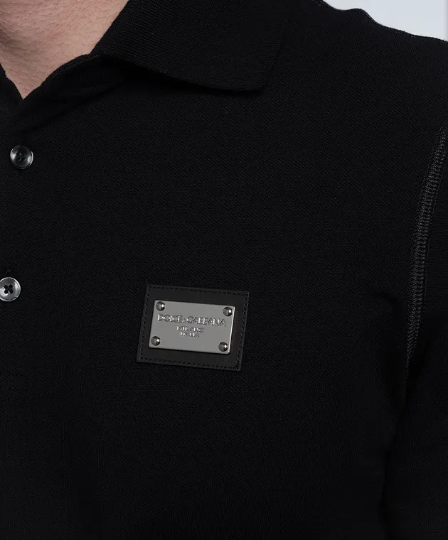 Dolce&Gabbana Black polo with metallic logo