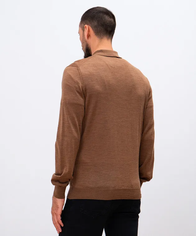 Enrico Mandelli Brown wool polo shirt with metallic logo