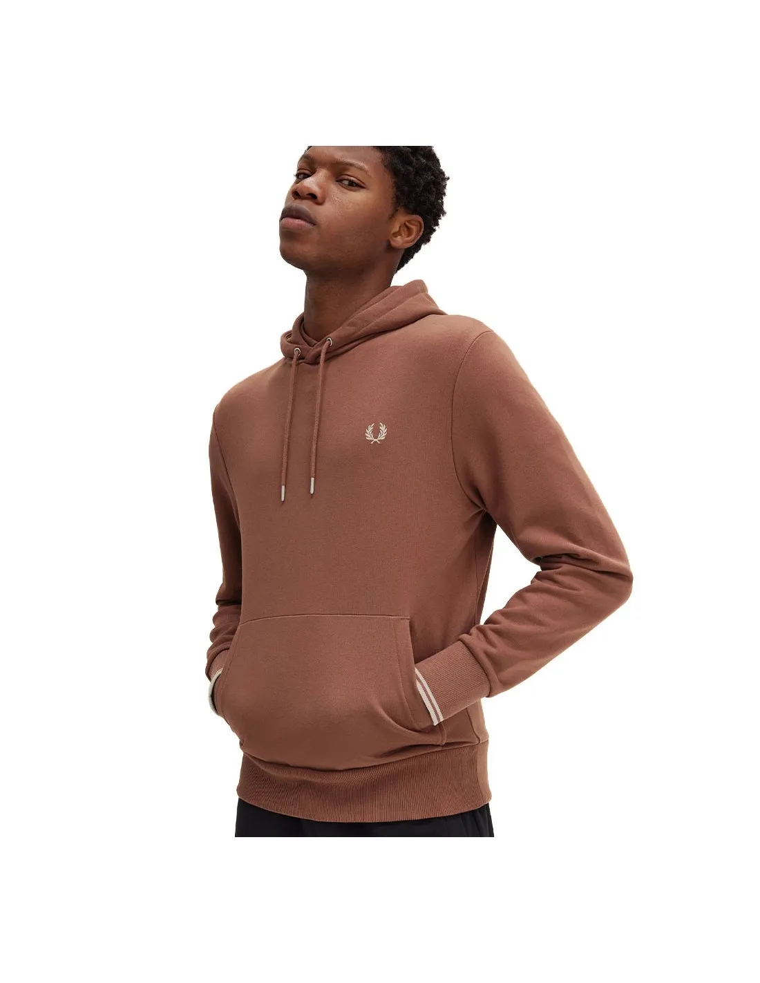 FRED PERRY TIPPED HOODIE WHISKY BROWN/PORRIDGE MARL