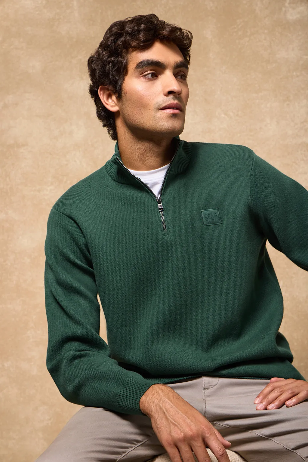 Jersey de punto Koda color verde con cremallera y detalles Polo Club