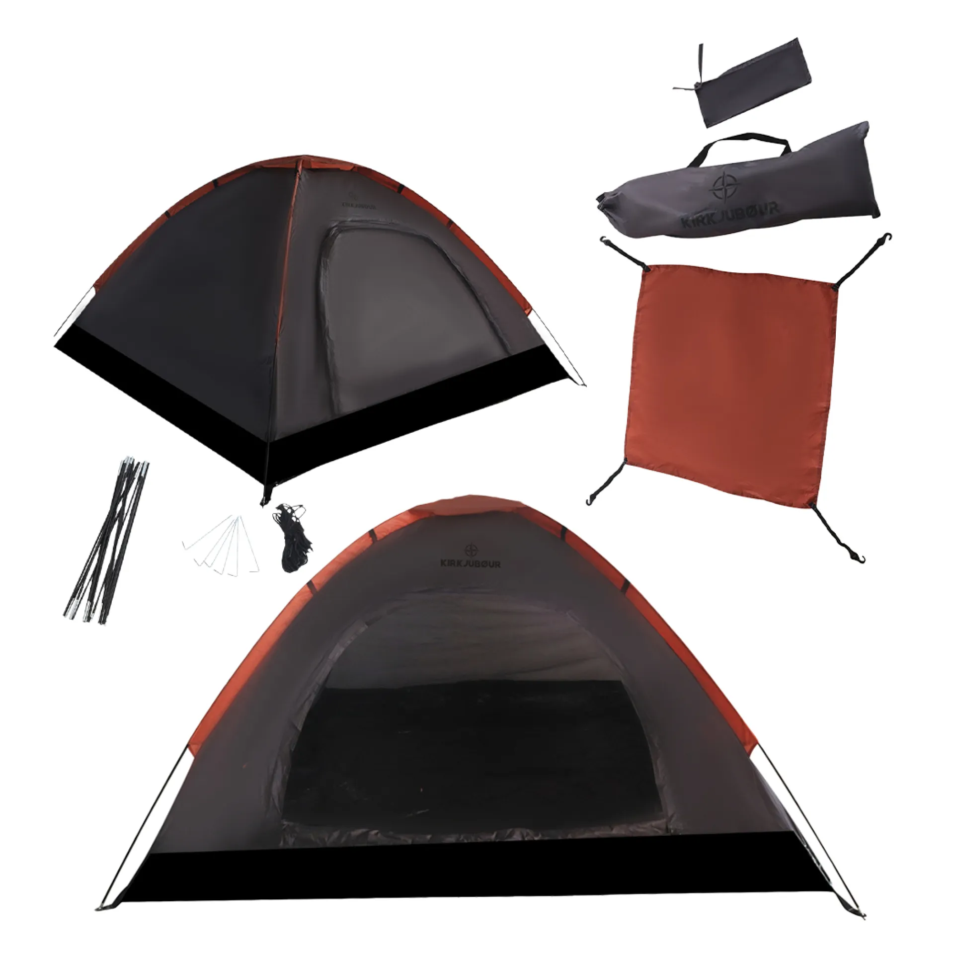 KIRKJUBØUR® "Vindr" Camping 2 personas Tienda de campaña gris oscuro