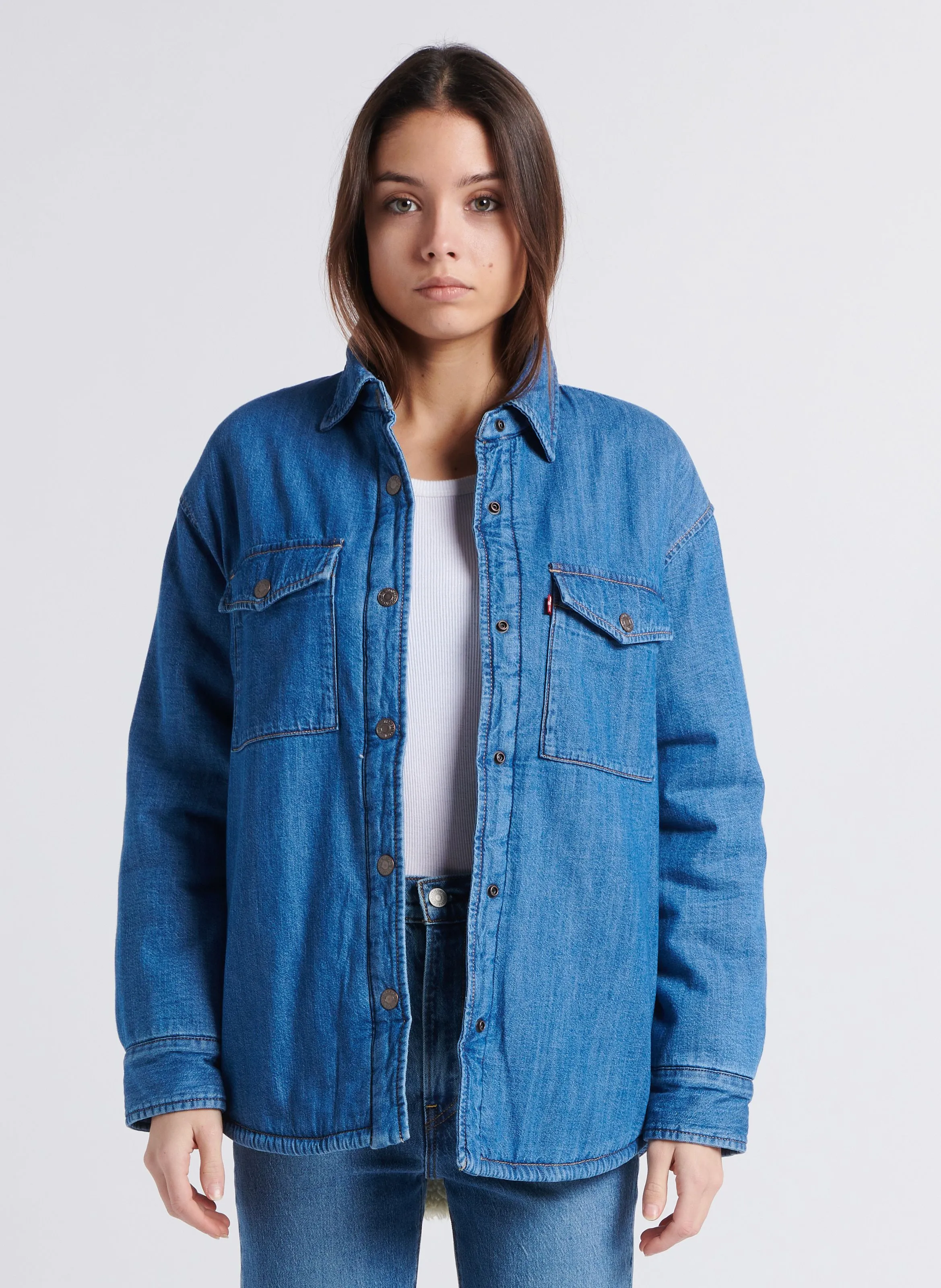 LEVI'S LOLA - Sobrecamisa recta de algodón con cuello clásico en azul