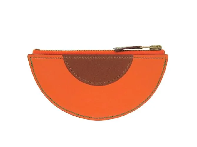 Monedero de cuero naranja Hermès Fruit Castaño 