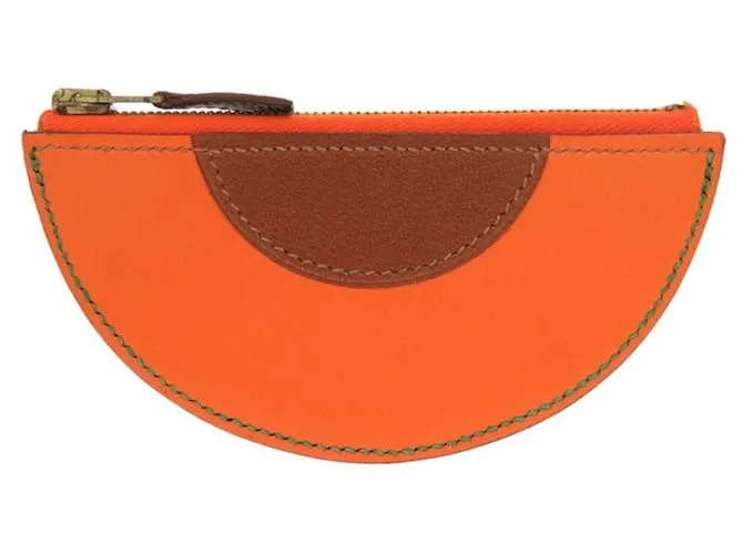 Monedero de cuero naranja Hermès Fruit Castaño 