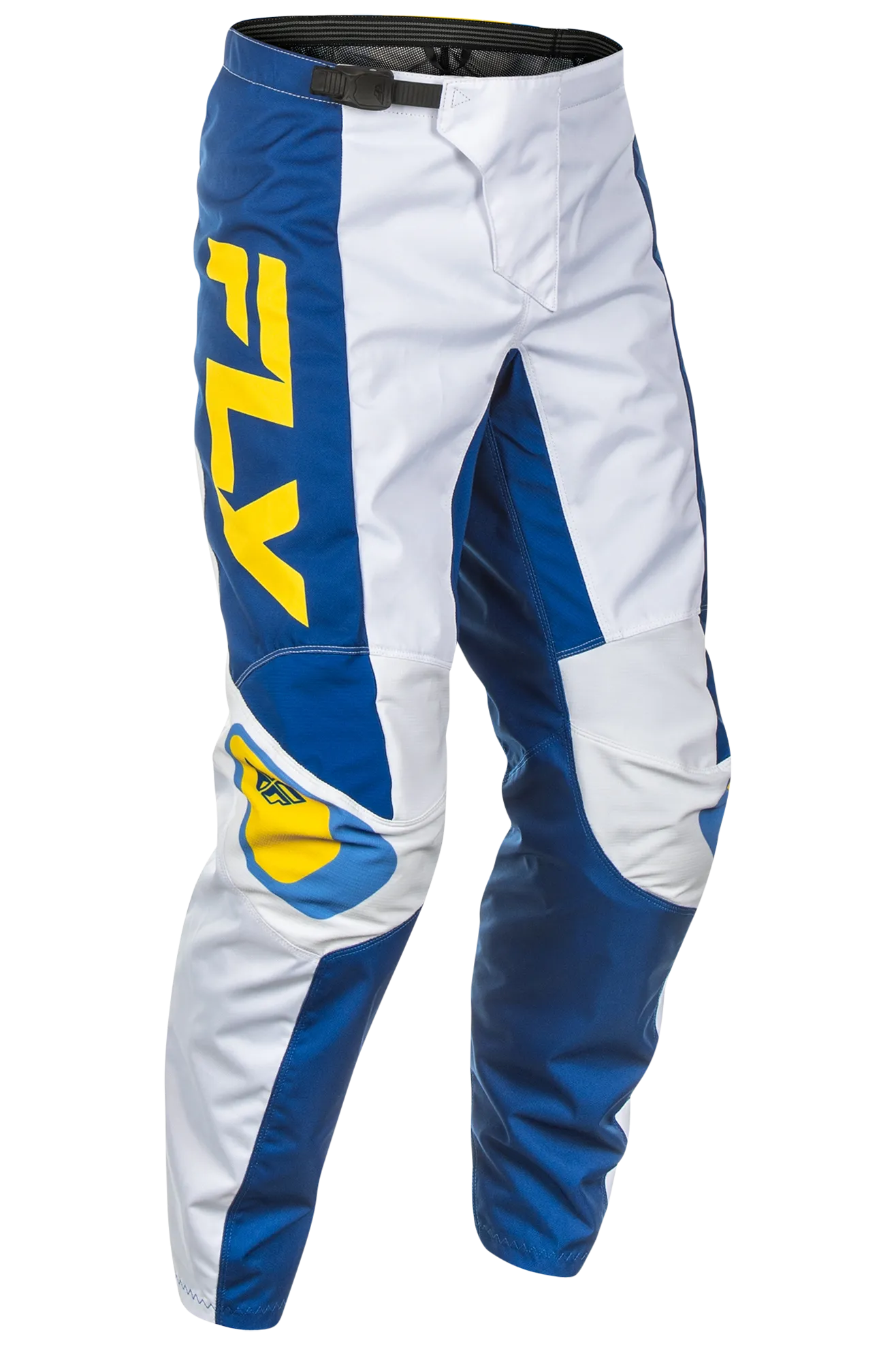 Pantalones de Cross FLY Racing F-16 Blanco-Azul Oscuro-Amarillo