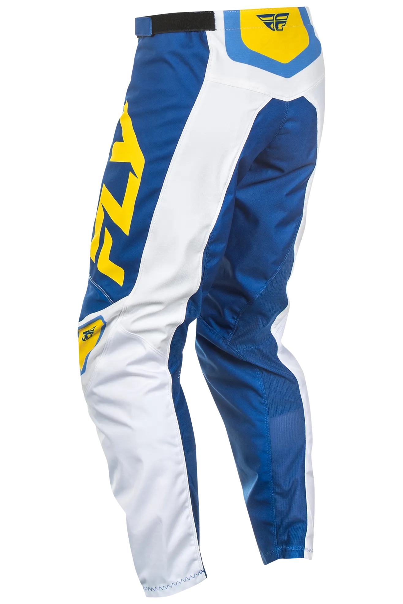 Pantalones de Cross FLY Racing F-16 Blanco-Azul Oscuro-Amarillo