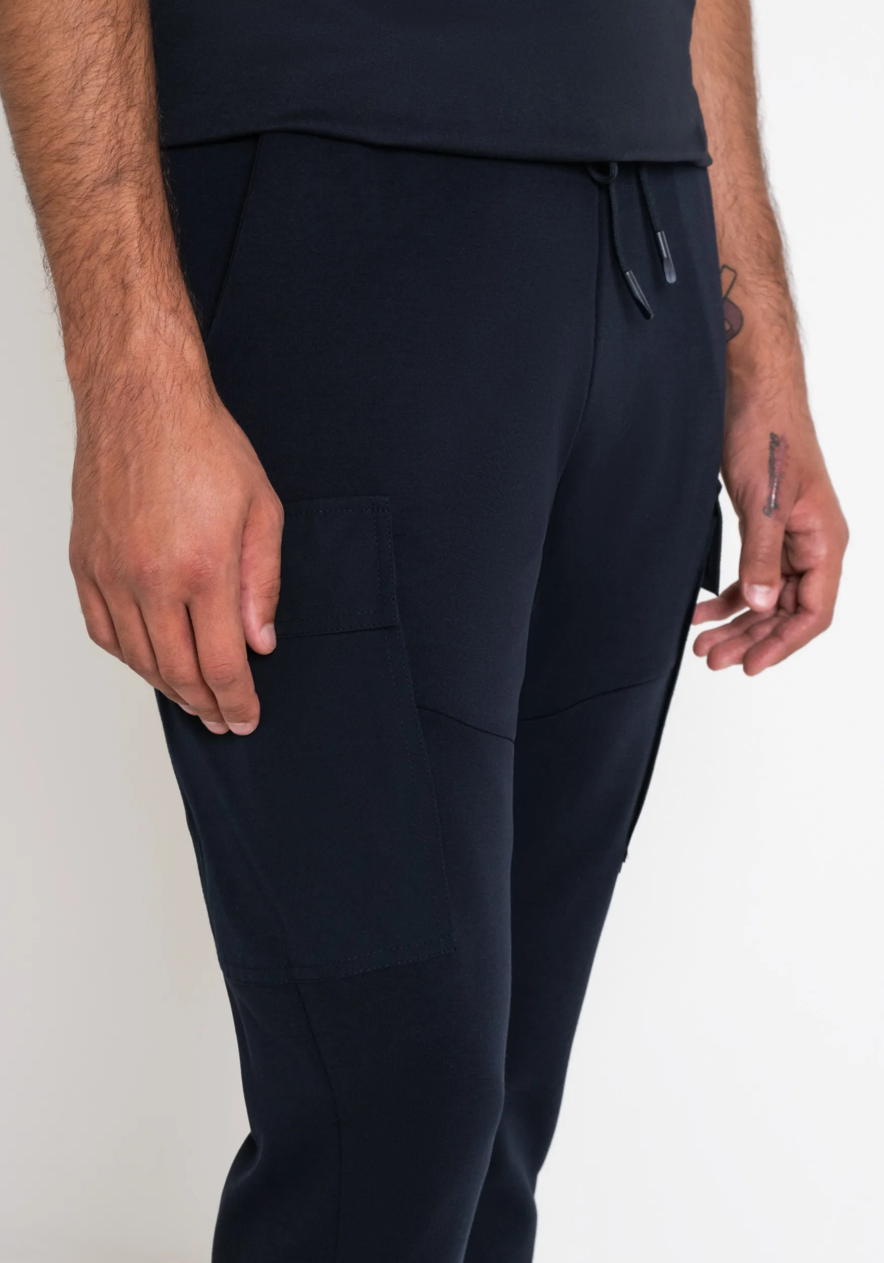 PANTALONES REGULAR FIT DE FELPA CON BOLSILLOS LATERALES DE MEZCLA DE ALGODÓN AZUL