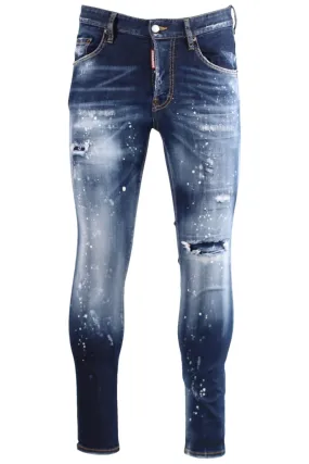 Pantalón vaquero Skater azul semidesgastado con splash blanco