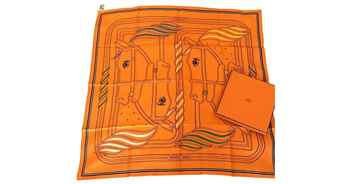 Pañuelo de seda Hermès Quadrige au Fil Naranja 