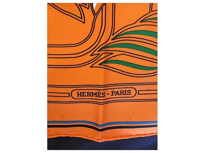 Pañuelo de seda Hermès Quadrige au Fil Naranja 