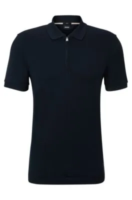 Polo slim fit de algodón con estructura y tapeta de cremallera