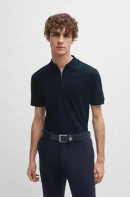 Polo slim fit de algodón con estructura y tapeta de cremallera