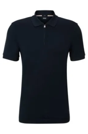 Polo slim fit de algodón con estructura y tapeta de cremallera