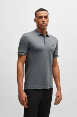 Polo slim fit de algodón interlock con ribetes en contraste