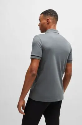 Polo slim fit de algodón interlock con ribetes en contraste