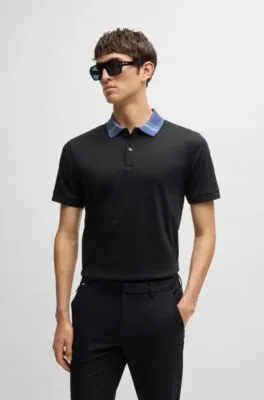 Polo slim fit de algodón mercerizado con rayas en el cuello