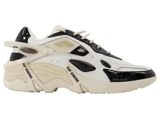 Raf Simons Cylon-21 Deportivas en Piel Marfil y Negra Impresión de pitón 