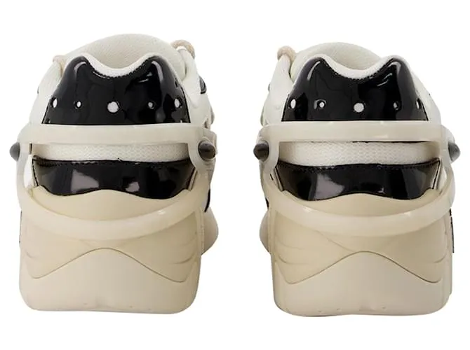 Raf Simons Cylon-21 Deportivas en Piel Marfil y Negra Impresión de pitón 