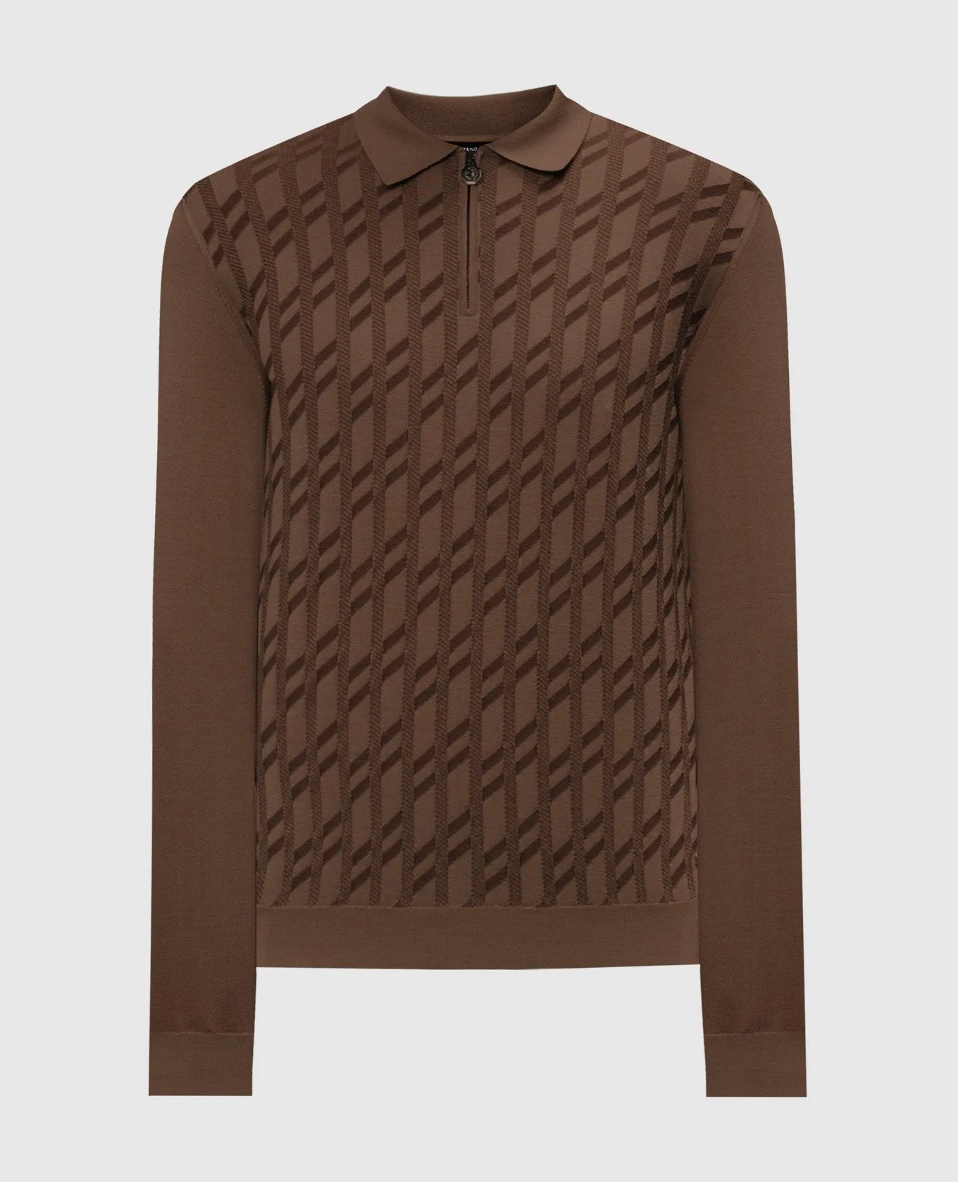 Stefano Ricci Brown patterned cashmere and silk polo shirt