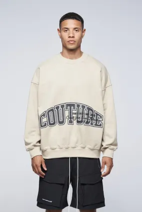 THE COUTURE CLUB Sudadera  Varsity Puff Print Crew  color beige